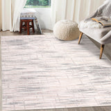Garvee Modern Coffee Grey 9X12 Abstract Rug Machine Washable Transitional Striped Print Carpet With Non-Slip Backing Non-Shedding Stain Resistant Soft Low-Pile Floor Cover for Living Room Bedroom - Coffee Gray