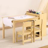 Garvee Kids Art Table with 2 Chairs, Toddler Craft Play Wood Activity Desk with Large Storage Shelves,Wood Activity Desk for Writing Drawing Suitable for Nursery & Classroom - Natural - Yellow