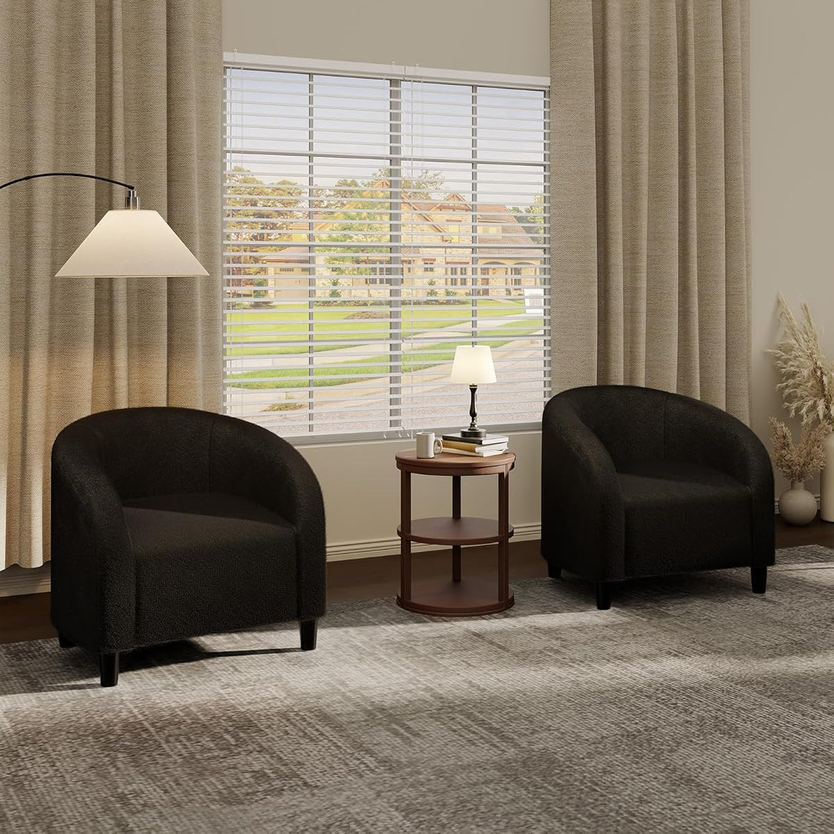 Garvee Accent Barrel Chair Boucle Club Chair with Sherpa Upholstery, Ergonomic Support, Durable Plastic Legs, Easy Assembly, for Living Room Bedroom, Black