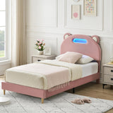 Garvee Twin Bed Frame with LED Lights, Upholstered Platform Bed Frame with Headboard and Strong Wooden Slats, No Box Spring Needed, Noise-Free, Easy Assembly, Light Pink - Light Pink