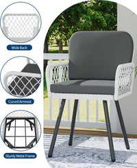 Garvee Outdoor Dining Set, 59" Black Metal Table with Tempered Glass Top & 6 Wicker Chairs, Patio Table and Chairs Set with Gray Cushions for Garden, Poolside