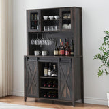 Garvee Farmhouse Wine Cabinet with Sliding Barn Door, 70" Country Wine Cabinet with Wine Rack and Wine Glass Rack, Buffet, Storage Rack, Kitchen Sideboard, Dining Room - Dark Oak - Dark Oak