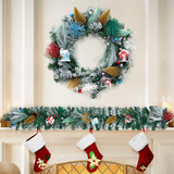 Garvee 24 Inch Artificial Snow Flocked Christmas Wreath for Front Door, Christmas Door Wreath Decoration with Christmas Tree and House Decorations, Christmas Village Wreath