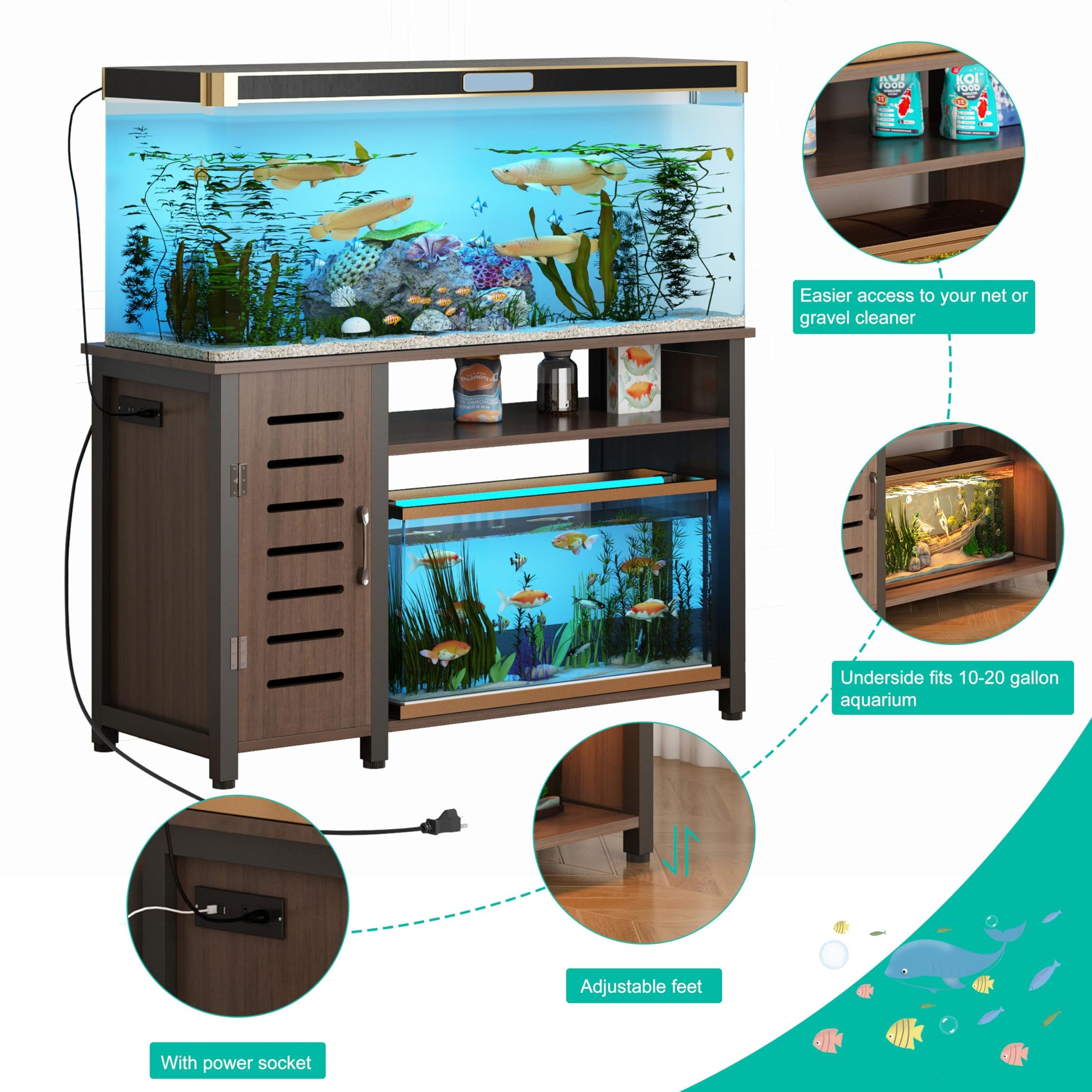 GARVEE 55-75 Gallon Fish Tank Stand with Power Outlets