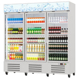 Garvee 54.3 Cu.Ft Commercial Beverage Refrigerator 3-Glass 75.6 in Door Display Cooler White for Supermarkets Liquor Stores Nightclubs - White
