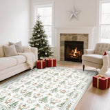 Garvee Distressed Christmas Beige 6x9 Low Pile Non-Slip Machine Washable & Foldable Rug for Living Room, Bedroom, Entryway & Holiday Gatherings - Beige