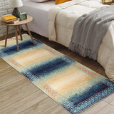 Garvee Modern Ombre Runner Rug 2x6 - Soft Pearl Velvet, Non-Slip, Machine Washable, Floral Border - Ideal for Hallway, Entry, Kitchen - Blue