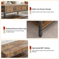 Garvee Vintage Farmhouse Coffee Table with Drawers, 2 Tier Small Wood Coffee Table for Living Room, Rectangular MDF Storage Table with Shelf, Rustic Modern Center Table