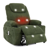 Garvee Manual Recliner Chair with Massage and Heat, Ultra-Comfortable 135° Adjustable Reclining Sofa for Living Room & Bedroom, with Cup Holders & Pockets, Corduroy Green - Green