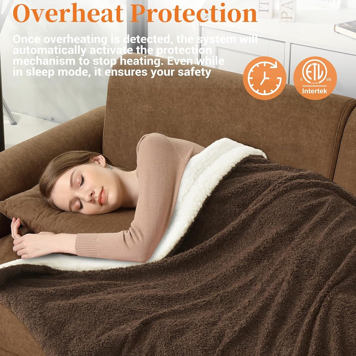Garvee King Size Electric Blanket, Heated Blanket Dual Control Soft Double Sherpa Cozy with 4 Heating Levels & 10H Auto Off, Over-Heat Protection, Machine Washable, ETL Certification, Brown 90"x100"