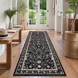 Garvee Washable Runner Rug 2x6 Non-Slip Non-Shedding Soft Vintage Bedside Rug, Low Pile Farmhouse Floral Carpet, Indoor Foldable Printed Entryway Rug for Hallway Kitchen, Black - Black