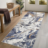 Garvee Modern Runner Rug 2x6 Machine Washable Rug, Non-Slip Abstract Floor Carpet, Low Pile Faux Wool Bedside Rug, Foldable Accent Rug for Entryway, Bathroom, Laundry Room, Bedroom, Blue - Blue
