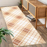 Garvee Runner Rug 2x6 Modern Plaid Area Rug Washable Rug Indoor Soft Entryway Runners Non Slip Kitchen Laundry Runner Rug Plaid Printed Accent Rug for Living Room Bedroom Fireplace Coffee - Brown