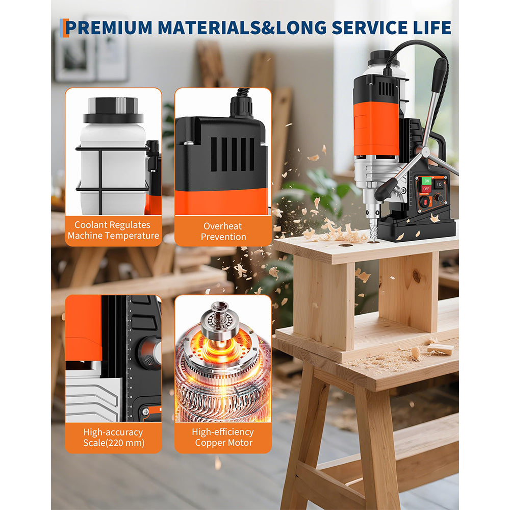 Garvee Mag Drill Press 1850W 2" Boring Diameter Portable Magnetic Drill 810 RPM Variable Speed Reversible with Drill Bits Set