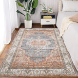 Garvee Vintage Boho Floral Area Rug, Washable Non-Shedding Low Pile Indoor Carpet, Non-Slip Rubber Backing for Bedroom, Living Room, Dining Room, Office, Pink, 8 x 10 - Brown & Khaki