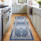 Garvee Washable Runner Rug 2x6 Runner Vintage Non Slip Kitchen Rug with Rubber Backing Bathroom Rugs Floral Entryway Rug Soft Stain Resistant Carpet for Bedroom Laundry Hallway 2'x6' Blue - Blue