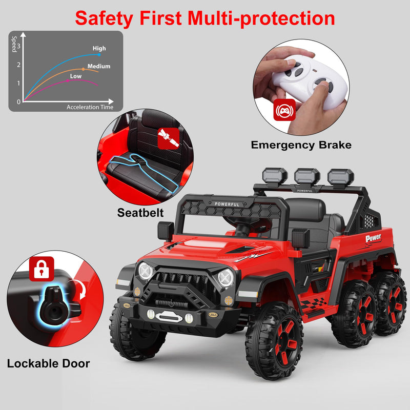 GARVEE ride-on car with safety belt lockable door windshield and rearview mirror