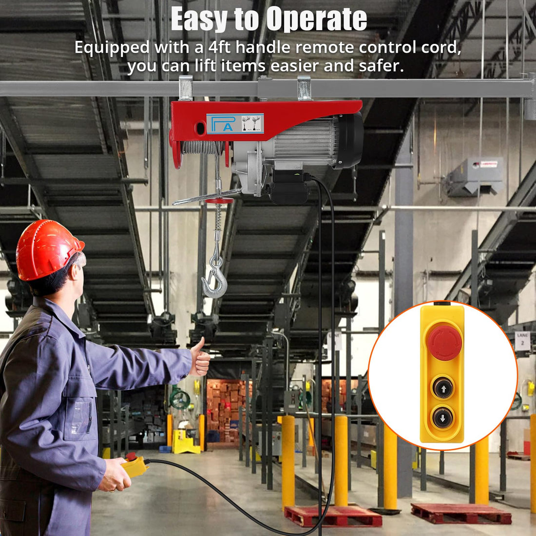 Garvee 1760lbs Electric Hoist, 1600W 110V Electric Steel Wire Winch with Remote Control, 39FT Single Cable Lifting Height Electric Hoist Winch for Garage Warehouse Factory