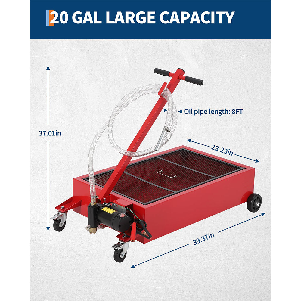 Garvee Low Profile 110V Oil Drain Pan Cart With 180W Electric Pump, 20-Gallon Metal Pan, Folding Handle, For Cars SUVs Trucks Buses RVs, Black