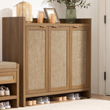Garvee Boho 47" Rattan Shoe Storage Cabinet with 3 Doors and Adjustable Shelves for Hallway Living Room, Dark Oak - Dark Oak