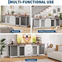Garvee Large Dog Crate Furniture, Farmhouse Double Dog Kennel TV Stand w/ 3 Drawers