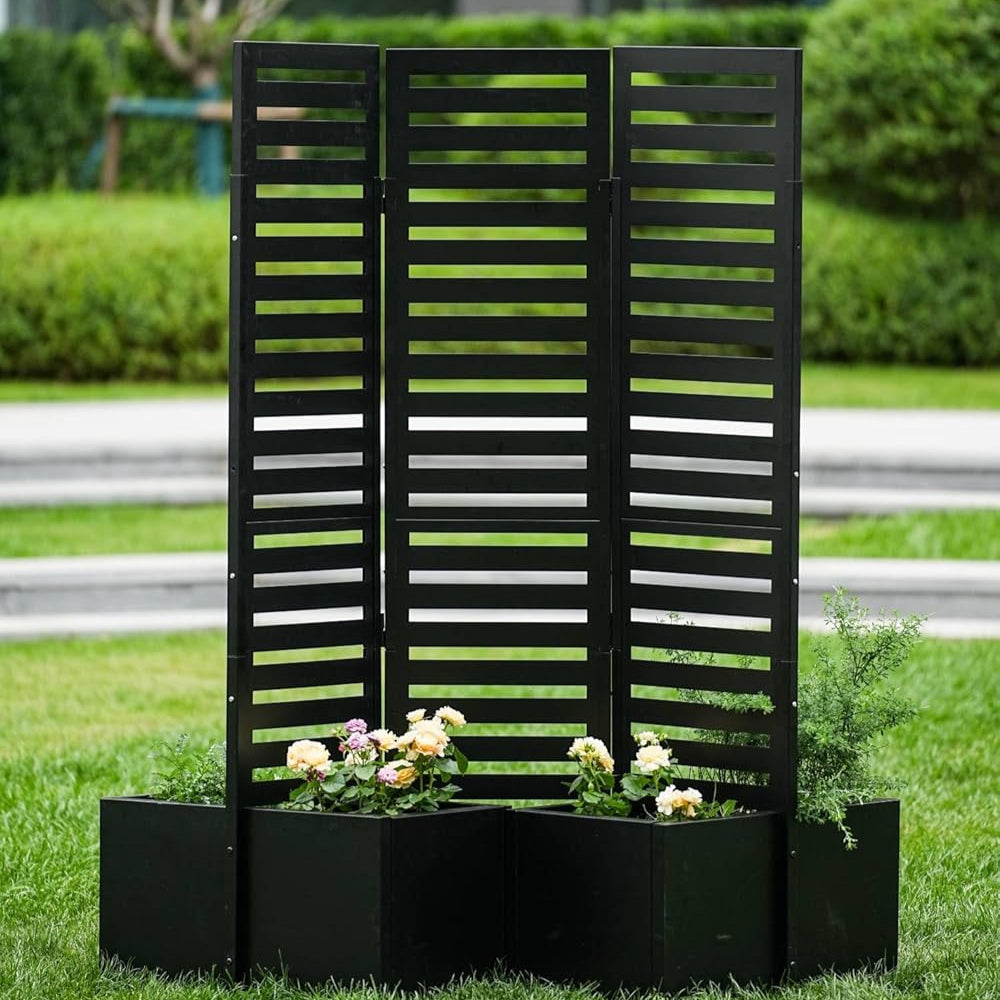 Garvee 52x70x28 Privacy Screen Metal Garden Fence Panel with Planter Box, 3-Panel Freestanding Divider, Self-Draining Raised Beds, Durable Metal, Outdoor Patio Deck Yard
