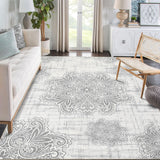 Garvee Washable Area Rug 9x12 Large Indoor Rugs Soft Vintage Medallion Rugs Non-Slip Backing Stain Resistant for Farmhouse Office, Grey/Beige - Beige/Gray