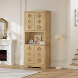 Garvee Kitchen Pantry Cabinet 72" Tall Wooden Storage Cabinet With Carved Door & Crystal Handle For Dining Room Living Room, Light Oak - Light Oak
