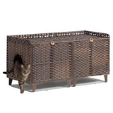 Garvee Cat Litter Box Enclosure Furniture Handwoven Rattan Hidden Cat Washroom Large Space Living Room Bedroom Brown - Brown