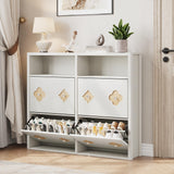 Garvee Shoe Cabinet with 4 Flip Drawers, Adjustable Shelves, Flower Pattern & Diamond Handle, Slim Wooden Shoe Rack for Entryway, White - White