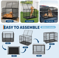 Garvee 48 Inch Dog Crate for Large Sized Dogs, Heavy Duty Stainless Steel Indoor Kennel Escape-Proof with Wheels and Removable Tray, Indestructible Dog Cage Stackable for High Anxiety Dogs