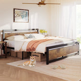 Garvee King Size Bed Frame with Wooden Headboard & Footboard, Metal Platform, No Box Spring Needed, 14 inch, Easy to Assemble, Noise Free, Rustic Brown - Retro color
