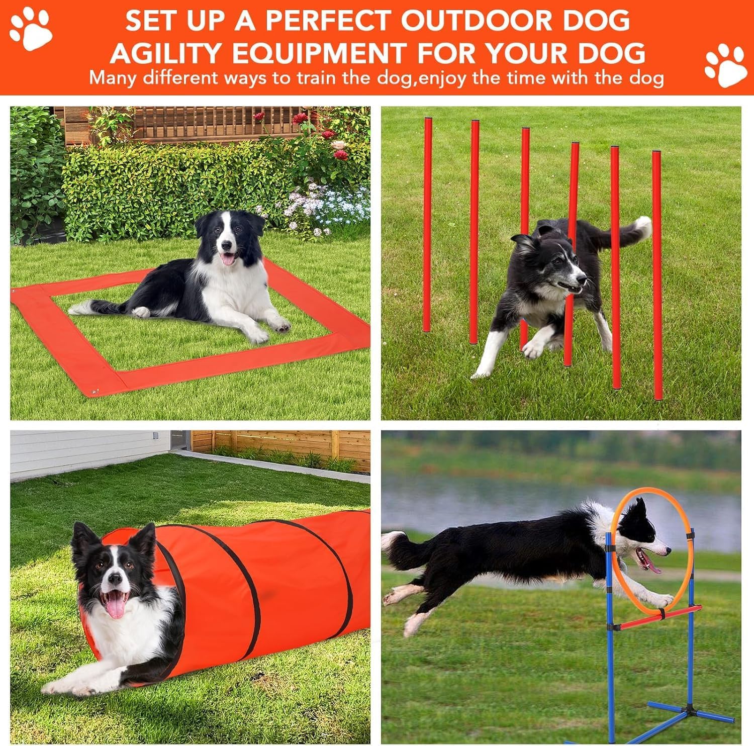 Garvee Dog Agile Course Backyard Set - Complete Obstacle Kit with Adjustable Hurdles & Tunnel - Durable ABS & Tear-Resistant Fabric - Portable Storage Bags - Indoor & Outdoor Training