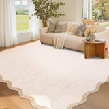 Garvee Scalloped Washable Rugs 5x7 Beige Non Slip Low Pile Stain Resistant Area Rug for Living Room Bedroom Office Dining Room - Beige