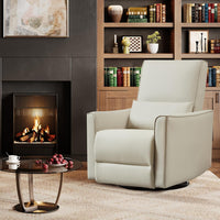 Garvee Swivel Rocking Manual Recliner Chair for Adults, Rocker Recliner Glider Deep Seat PU Leather Sofa Chair with High Backrest for Nursery, Living Room, Bedroom & Home Movie Theater, Beige