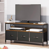 Garvee Dresser TV Stand 55 Inch Entertainment Center with Storage, Grey Wood Grain, 3 Fabric Drawers, Metal Reinforced, Living Room/Bedroom - Retro