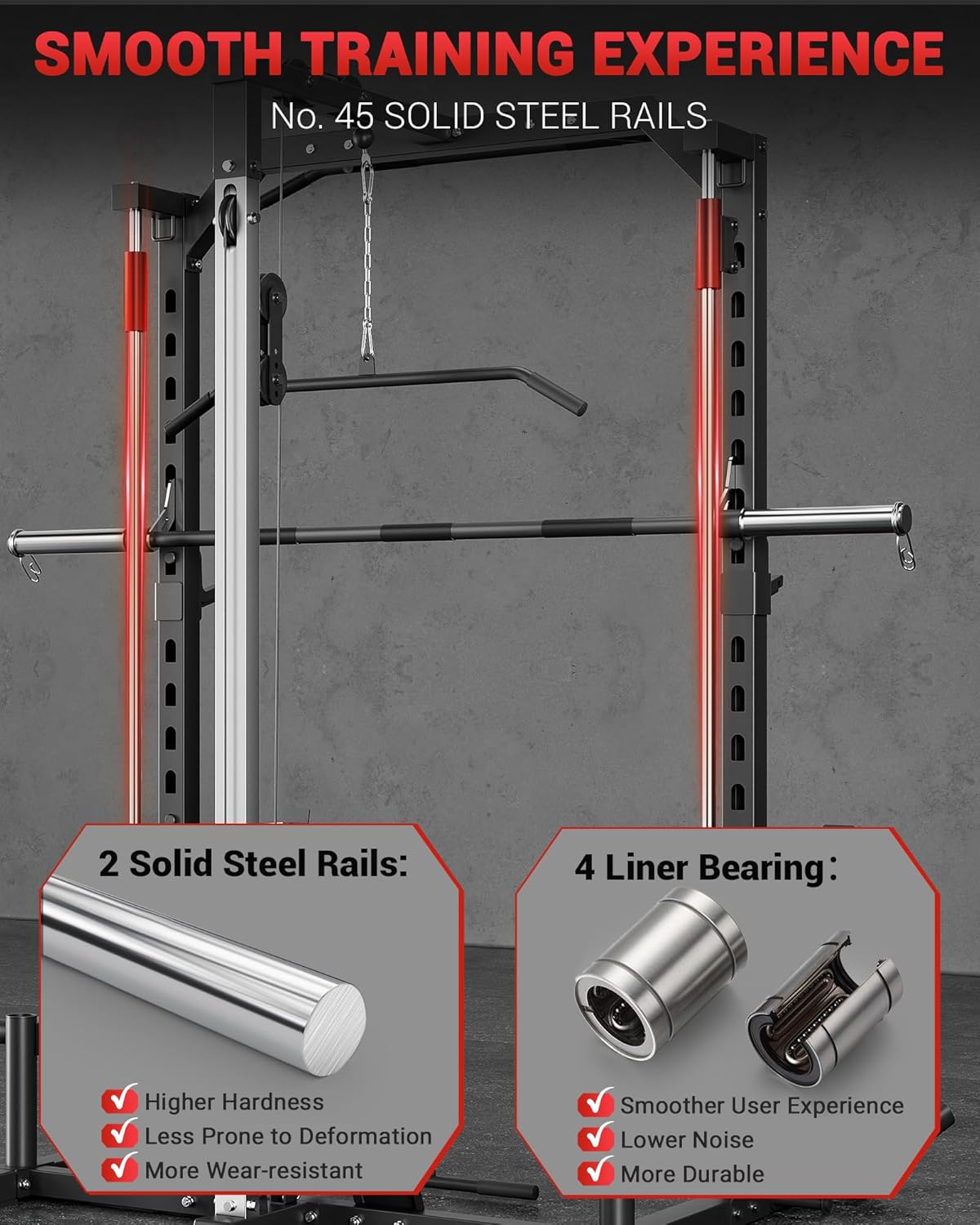 GARVEE Smith Machine Home Gym with Barbell Bar, Cable System, Lat Pulldown Attachments, Safety Spotter Arms, J Hooks, Landmine, Multi-Functional Squat Rack for Full Body Strength Training