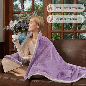 Garvee Heated Blanket Queen Size with Dual Control, Waffle Electric Blankets with ETL Certified, Soft Flannel Heating Blanket, 4 Heating Levels, 10 Hours Auto Off, Purple, 84" x 90"