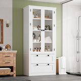 Garvee 72" Tall Kitchen Pantry Cabinet With Glass Doors And Adjustable Shelves For Dining Room Bathroom Living Room White - White