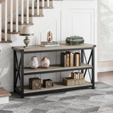 Garvee 3 Tier Console Table, 47.2" Narrow Entryway Table + Storage + Wood & Metal Frame + Industrial Style + Living Room, Hallway, Entryway - grey