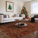 Garvee 5x7 Modern Distressed Area Rug Soft Washable Thin Floor Carpet Contemporary Abstract Plaid Rug, Non Skid Low Pile Rug, Foldable Non Shedding Rug for Kitchen, Dining Room, Red - Red