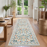 Garvee Floral 2x6 Green Washable Runner Rug Non-Slip Non-Shedding Soft Vintage Bedside Rug, Low Pile Farmhouse Floral Carpet, Indoor Foldable Printed Entryway Rug for Hallway Kitchen - Green