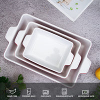 Garvee Ceramic Baking Dish Set of 3, Rectangular Casserole Dish for Oven with Handles, Deep Lasagna Baking Pans for Cooking, Kitchen, Cake Dinner, Banquet, Daily Use, Red