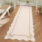 Garvee Scalloped Bow Rug Solid Beige Non-Slip Washable Soft Low Pile TPE Rubber Backing 2x6 Runner for Living Room Nursery Playroom - Beige