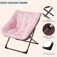 Garvee Folding Saucer Chairs for Adults, Comfy Faux Fur Lazy Chair with Metal Frame, 300 LB Capacity, No Assembly Required for Living Room, Bedroom, Dorms, Pink