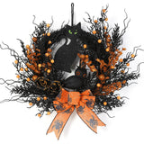Garvee 22 Inch Halloween Fall Wreath for Front Door, Black Halloween Door Wreath with Owl, Black Cat, Artificial Rose, Window Wall Decor Cute Wreath Indoor Outdoor Gothic Wreath Decorations