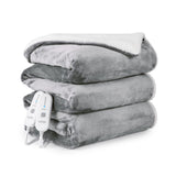 Garvee Electric Blanket Queen Size 84" x 90", Large Thick Sherpa Heated Blanket Queen with Dual Control 5 Heating Levels & 10 Hours Auto Off, Machine Washable Fast Heating Blanket Queen Size, Grey - Light Gray
