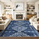 Garvee Washable Rug 8x10 Rug Living Room Rug Large Vintage Area Rugs for Bedroom Indoor Soft Non-Slip Carpet Low Pile Non-Shedding Floor Carpet Farmhouse Accent Rugs for Dining Room Office Blue - Blue