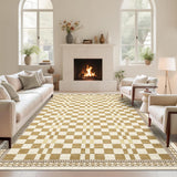Garvee 10x13 Area Rug Yellow Machine Washable Non-Slip Low Pile Abstract Checkered Carpet for Living Room Bedroom Dorm Home - Yellow