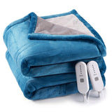Garvee Electric Heated Blanket Throw Queen Size with Dual Control, Super Soft Flannel Heated Throw with 4 Fast Heating Levels & 10 Hours Auto Off, Machine Washable, ETL Certification (Queen, Teal) - Teal